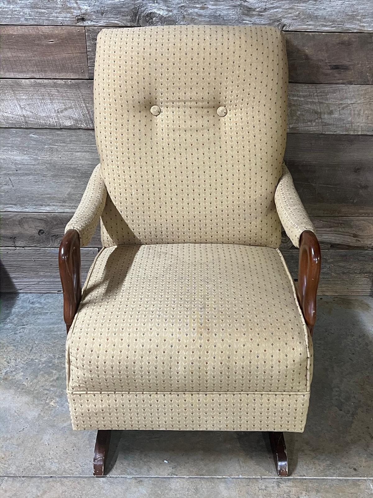 Before: Old stained gooseneck rocker.